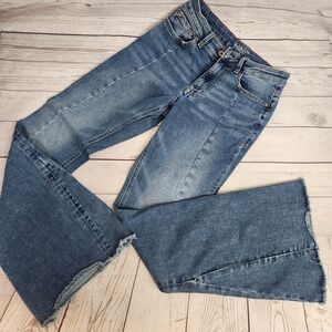 Mid Wash High-Rise Flare Jeans with Raw Hem